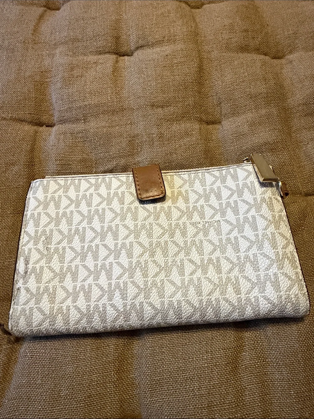 Michael Kors Cream and Gold MK Monogram Zip Wallet
